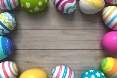 3D render renkli boyalı Paskalya yumurtaları