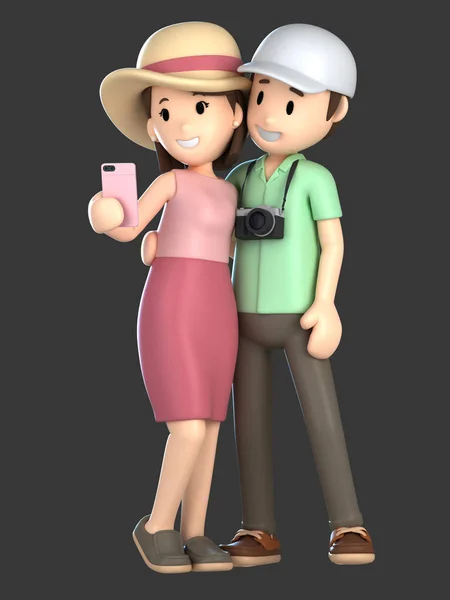 Render Una Pareja Tomando Selfie Unas Vacaciones —  Fotos de Stock