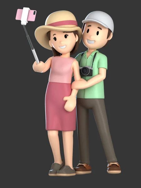 Render Una Pareja Tomando Selfie Unas Vacaciones —  Fotos de Stock