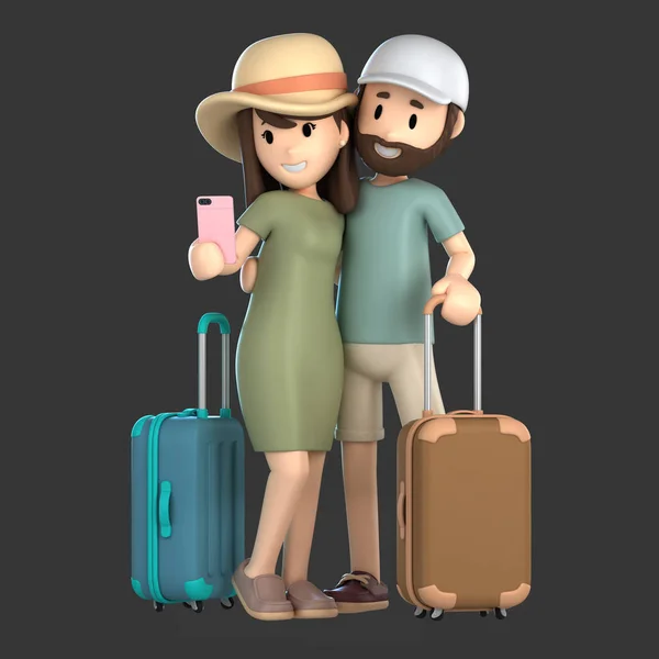 Render Una Pareja Tomando Selfie Unas Vacaciones —  Fotos de Stock