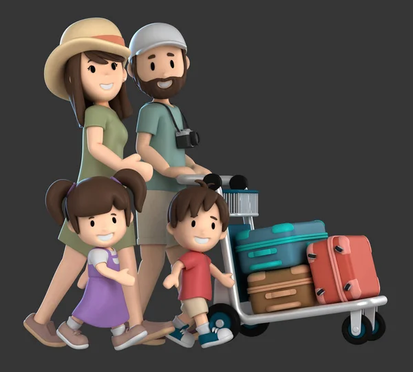 Renderização Uma Família Viajando Para Umas Férias — Fotografia de Stock