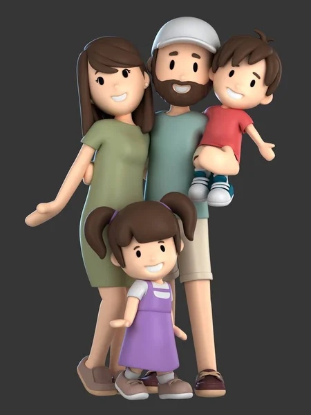 3D render van een gelukkige familie