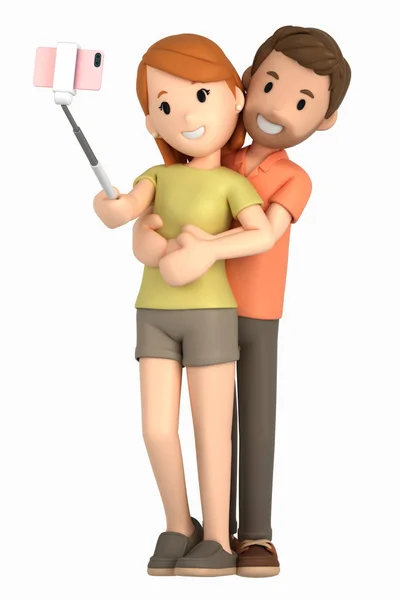 Render Couple Taking Selfie — Stock Photo, Image