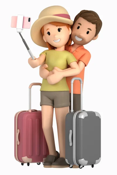 Render Couple Taking Selfie Vacation — Stock Photo, Image