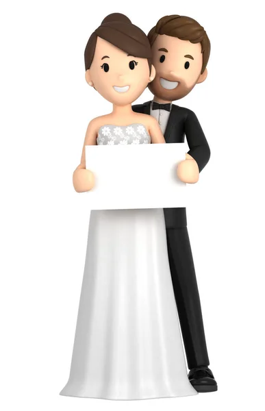 Illustration Newly Wed Couple Holding Blank Board — Stock Photo, Image