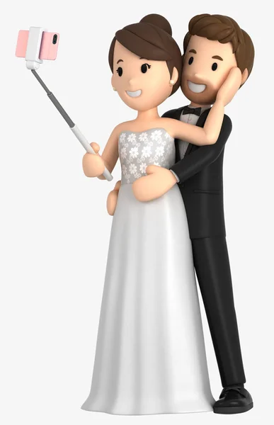 Illustration Eines Frisch Verheirateten Paares Das Ein Selfie Macht — Stockfoto