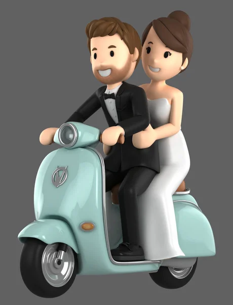 Illustration Newly Wed Couple Riding Bicycle — Stock Photo, Image