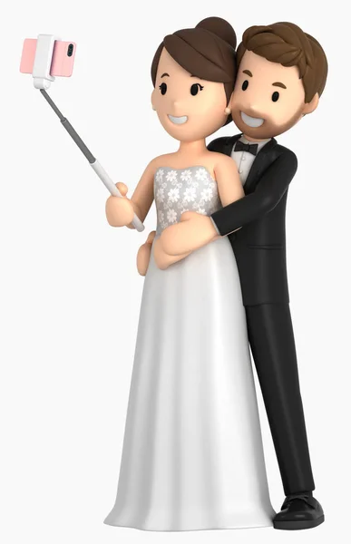Ilustração Casal Recém Casado Tomando Uma Selfie — Fotografia de Stock