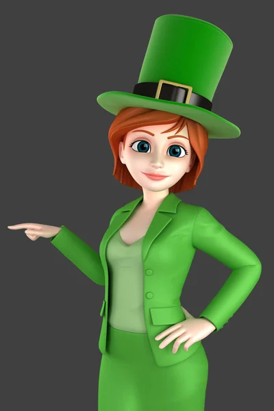 Rendering Una Donna Che Indossa Cappello Leprecauno Puntando Qualcosa — Foto Stock