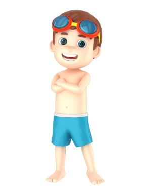 Mayo ve gözlük takan bir çocuğun 3D render