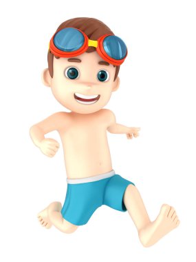 Mayo ve çalışan gözlük takan bir çocuğun 3D render