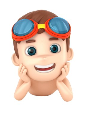 Mayo ve yerde yatarken gözlük takan bir çocuğun 3D render