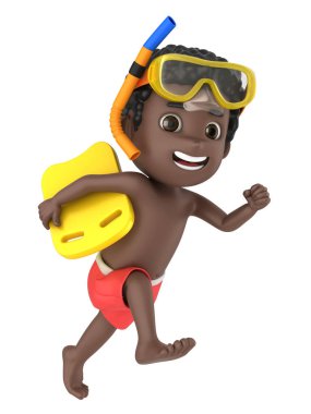 Mayo ve gözlük bir flatör ile çalışan bir çocuk 3D render