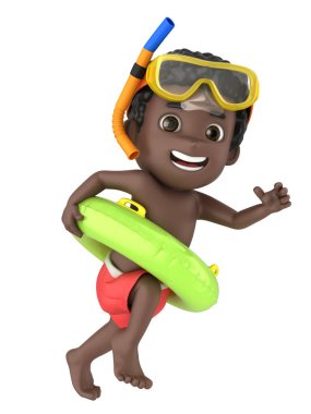 Mayo ve gözlük bir flatör ile çalışan bir çocuk 3D render