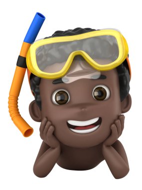 Mayo ve yerde yatarken gözlük takan bir çocuğun 3D render