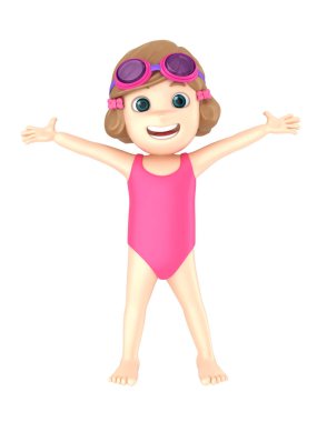 Mayo ve gözlük silah geniş açık giyen bir çocuk 3D render