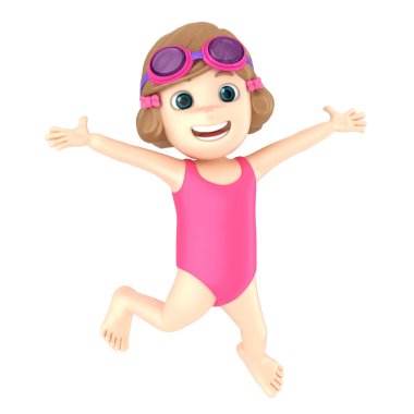 Mayo ve atlama gözlük takan bir çocuğun 3D render