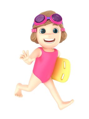 Mayo ve gözlük bir flatör ile çalışan bir çocuk 3D render