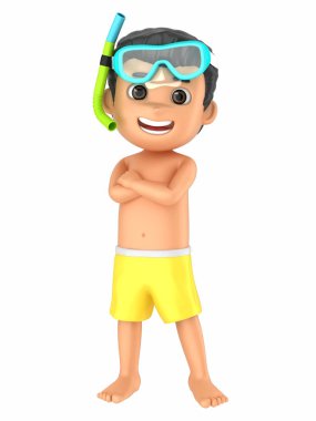 Mayo ve gözlük takan bir çocuğun 3D render