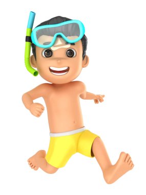 Mayo ve çalışan gözlük takan bir çocuğun 3D render