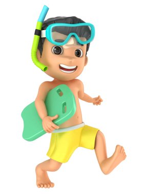 Mayo ve gözlük bir flatör ile çalışan bir çocuk 3D render