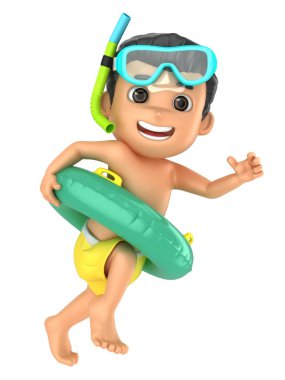 Mayo ve gözlük bir flatör ile çalışan bir çocuk 3D render