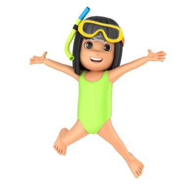 Mayo ve atlama gözlük takan bir çocuğun 3D render