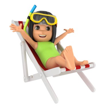 Mayo ve bir şemsiye üzerinde oturan gözlük takan bir çocuğun 3D render