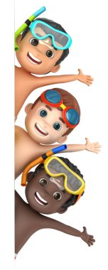 Mayo ve gözlük bir pano ile giyen bir çocuk 3D render