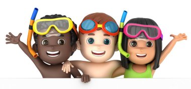 Mayo ve gözlük bir pano ile giyen bir çocuk 3D render