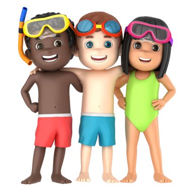 Mayo ve gözlük takan bir çocuk 3D render