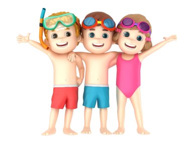 Mayo ve gözlük takan bir çocuk 3D render