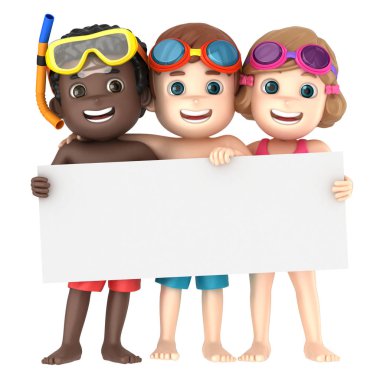 Mayo ve gözlük bir pano ile giyen bir çocuk 3D render