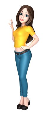 Genç bir kadın bir şey sunan 3D render