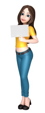 boş bir beyaz tahta tutan genç bir kadının 3D render