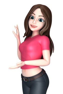 Genç bir kadın bir şey sunan 3D render