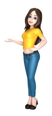 Genç bir kadın bir şey sunan 3D render