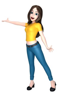 Genç bir kadın bir şey sunan 3D render