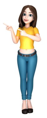 Genç bir kadın bir şey sunan 3D render