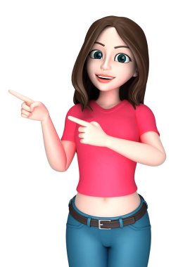 Genç bir kadın bir şey sunan 3D render