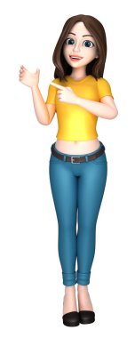 Genç bir kadın bir şey sunan 3D render