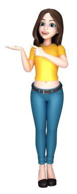 Genç bir kadın bir şey sunan 3D render