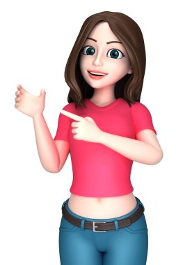 Genç bir kadın bir şey sunan 3D render