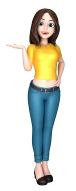 Genç bir kadın bir şey sunan 3D render