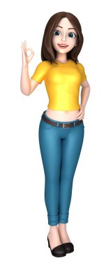 ok işaret gösteren bir genç kadının 3D render