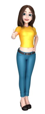 3D render işareti Yaşasın gösterilen genç bir kadın