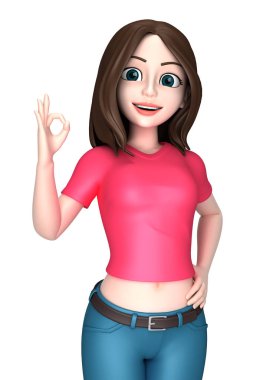 ok işaret gösteren bir genç kadının 3D render