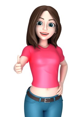 3D render işareti Yaşasın gösterilen genç bir kadın