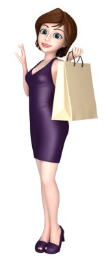 3D render bir alışveriş çantası tutan genç bir kadın kız