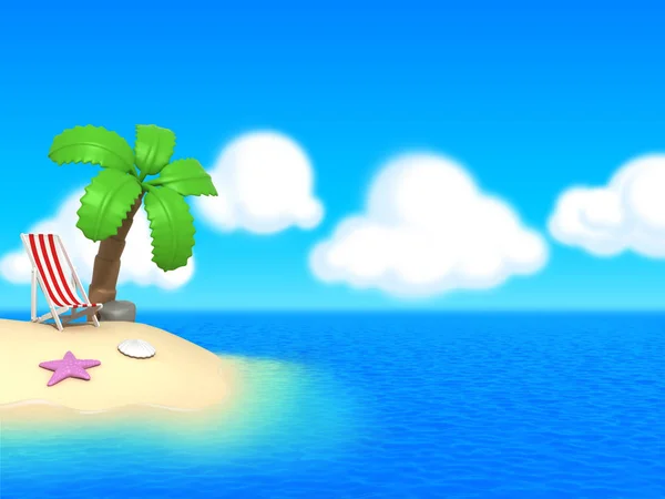 Візуалізація Милого Острова Парасолькою Кокосовим Деревом — стокове фото